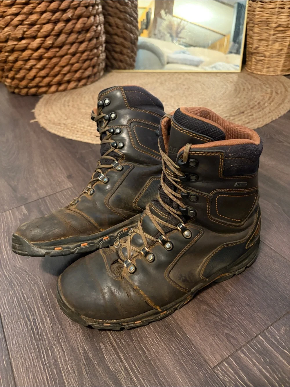 Danner Men's Dark Brown Leather Hiking Boots with Orange Accents